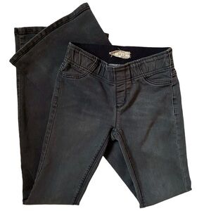free people washed black low-rise pull on stretch flare jeans, size 24